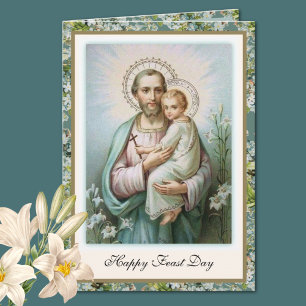 St. Joseph Fest Jesus Blumen religiös vintage Karte