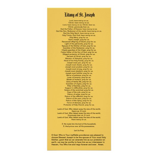 St. Joseph, Fürst der Kirche, mit Litany Werbekarte (Hinten)