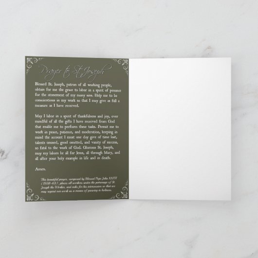 St. Joseph Grußkarte mit Gebet Karte (Innenseite)