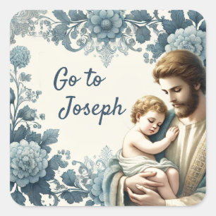 St. Joseph Jesus Blue Floral Religious Quadratischer Aufkleber
