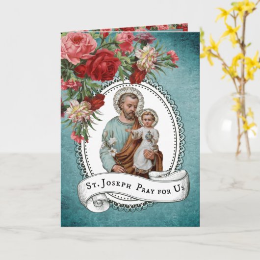 St. Joseph Jesus Rote Rosen Memorare Gebet Karte (Gelbe Blume)