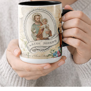 St. Joseph Jesus Vintage Katholischer Gebets-Memor Zweifarbige Tasse