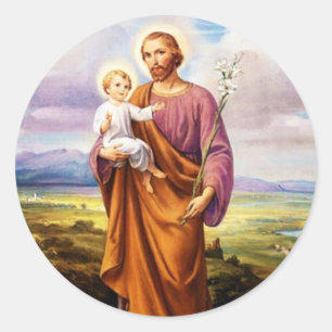 St. Joseph, Jesuskind, Lilien Vintage Runder Aufkleber