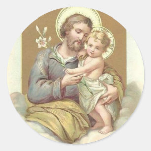 St Joseph, Kind Jesus, Lilie Vintag Runder Aufkleber