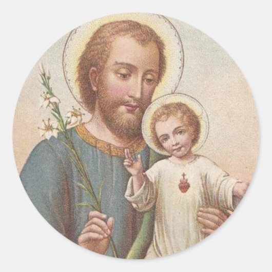 St. Joseph, Kind Jesus, Lily Vintag Runder Aufkleber (Vorderseite)