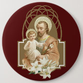 St. Joseph Kind Jesus mit Lily Religious Button (Vorderseite)