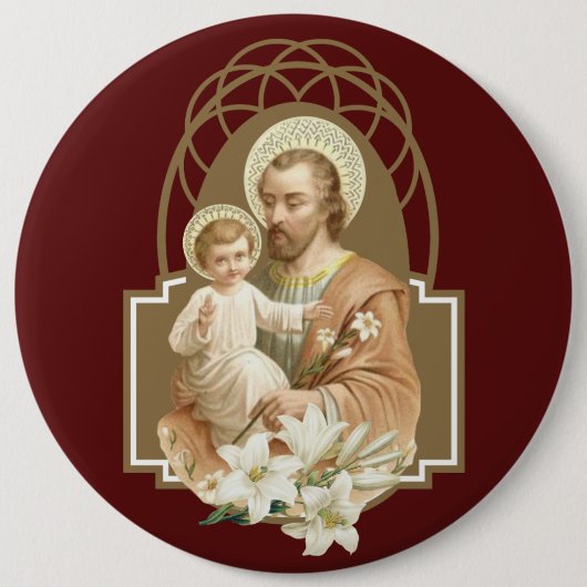 St. Joseph Kind Jesus mit Lily Religious Button (Vorderseite)