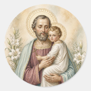 St. Joseph Kind Jesus Vintage Katholische Andacht Runder Aufkleber