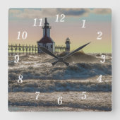 St. Joseph Lighthouse Painterly Square Wall Clock Quadratische Wanduhr (Vorderseite)