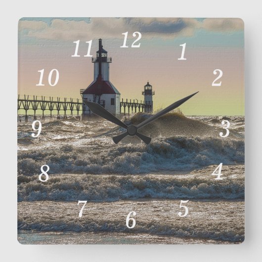 St. Joseph Lighthouse Painterly Square Wall Clock Quadratische Wanduhr (Vorderseite)