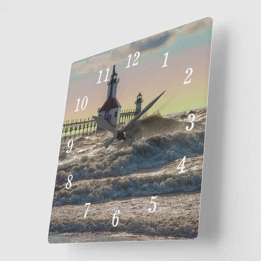 St. Joseph Lighthouse Painterly Square Wall Clock Quadratische Wanduhr (Winkel)