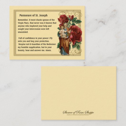 St. Joseph Memorare Katholisches Gebet Heilige Kar Visitenkarte (Vorne/Hinten)