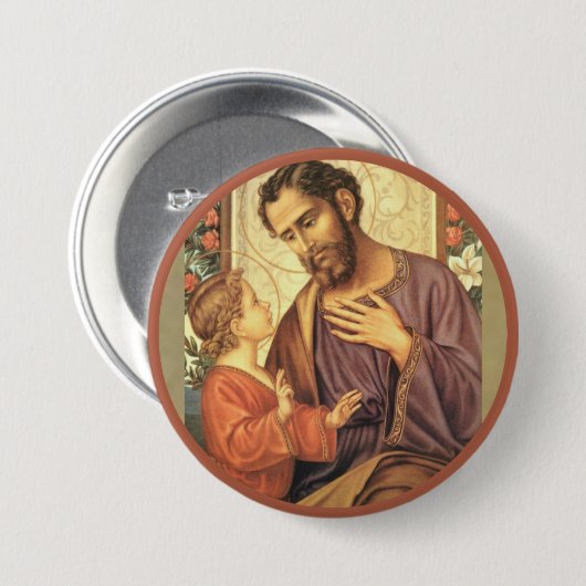 St Joseph mit Christus-Kinderjesus-Rosen Button (Vorne & Hinten)