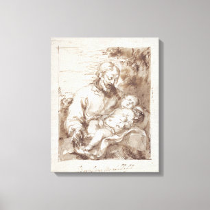 St. Joseph mit dem schlafenden Christkind (Stift & Leinwanddruck