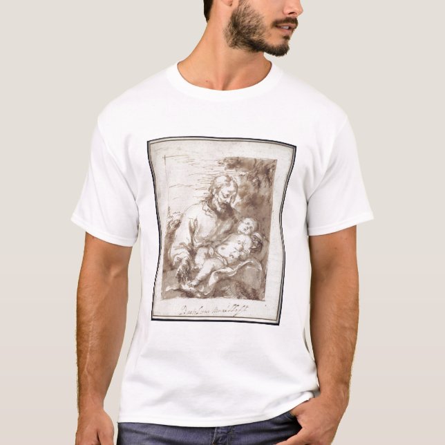 St Joseph mit dem schlafenden Christus-Kind (Stift T-Shirt (Vorderseite)