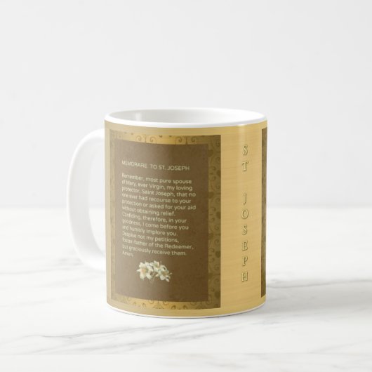 St Joseph mit katholischem Memorare Gebet Kaffeetasse (Vorderseite Links)