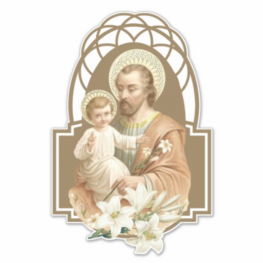 St. Joseph mit Kind Jesus Lilies Aufkleber (Vorderseite)