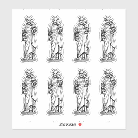 St. Joseph mit Kind Jesus Schwarz und Weiß Aufkleber (Blatt)