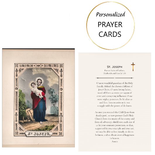 St. Joseph Patron Saint Catholic Prayer Card Platzkarte