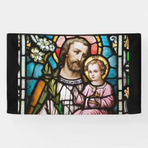 St. Joseph Stached Glass Religious Jesus Banner