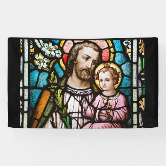 St. Joseph Stached Glass Religious Jesus Banner (Horizontal)