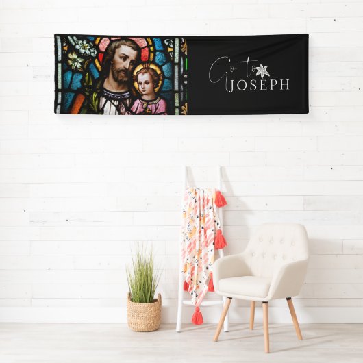 St. Joseph Stached Glass Religious Jesus Banner (Insitu)