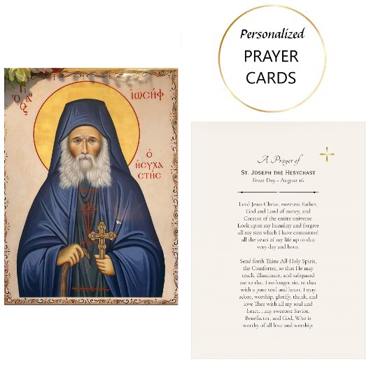 St. Joseph the Hesychast Orthodox Prayer Card      Platzkarte