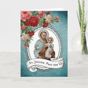 St- Josephkinderjesus-Rote Rosen Vintag Karte