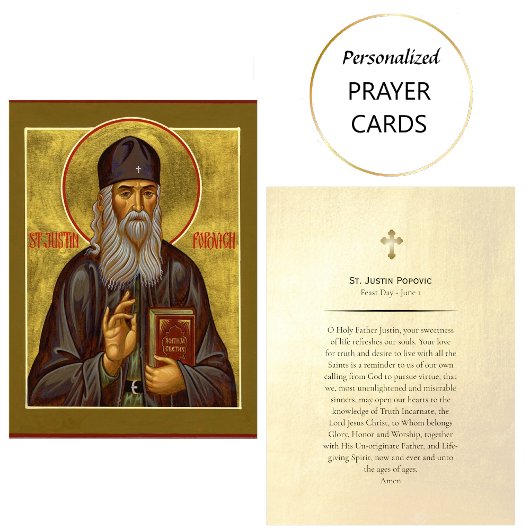 St. Justin Popovic Orthodox Christian Prayer Card Platzkarte