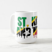 St. Kitts Drip Text | Design mit karibischer Flagg Kaffeetasse (Vorderseite Links)