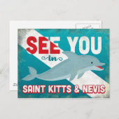 St. Kitts & Nevis Dolphin - Retro Vintage Travel Postkarte (Vorne/Hinten)