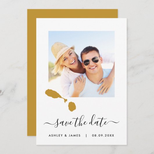 St. Kitts & Nevis Map Foto Wedding Save the Date (Vorne/Hinten)