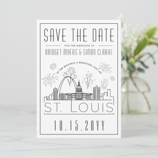 St. Louis City Save the Date | mit Fireworks Einladung (Stehend Vorderseite)