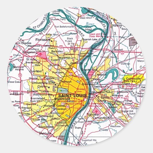 St-Louis-Karte Runder Aufkleber (Vorderseite)