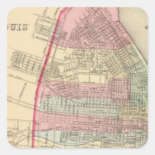 St Louis Map von Mitchell Quadratischer Aufkleber (Vorderseite)