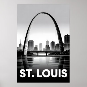 St Louis Missouri Skyline Schwarz Weiß Holzschnitt Poster