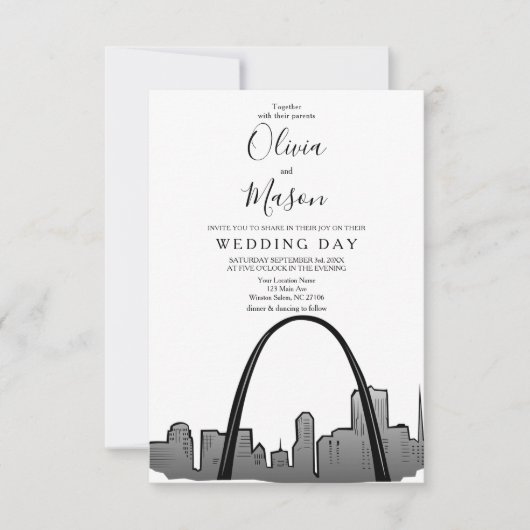 St Louis Skyline City Wedding Einladung (Vorderseite)