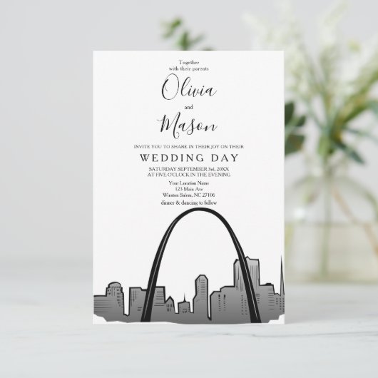 St Louis Skyline City Wedding Einladung (Stehend Vorderseite)