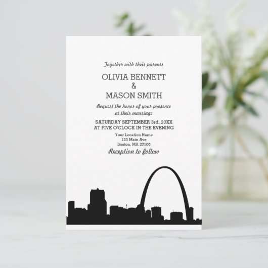 St. Louis Skyline Cityscape Hochzeit Einladung (Stehend Vorderseite)