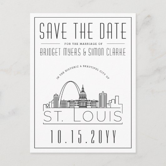 St. Louis | Stilisierte Skyline Save the Date Postkarte (Vorderseite)