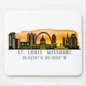 St. Louis Sunset Skyline Map Koordinaten Mousepad (Vorne)