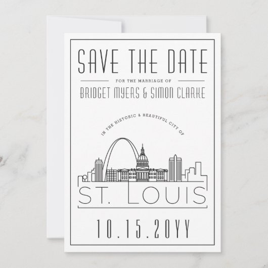 St. Louis Wedding Stylized Skyline Save the Date Einladung (Vorderseite)