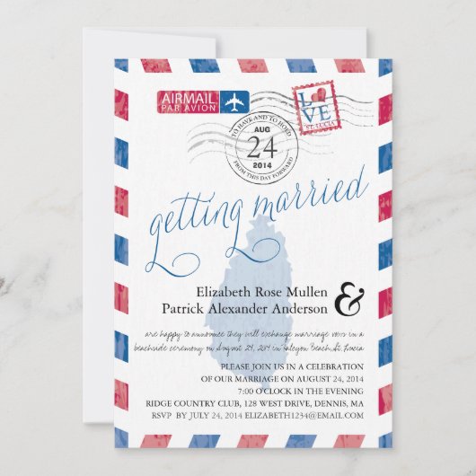 St. Lucia Airmail Wedding Einladung (Vorderseite)
