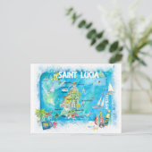 St Lucia Antilles Illustrierte Karibik Karte (Stehend Vorderseite)