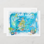 St Lucia Antilles Illustrierte Karibik Karte (Vorne/Hinten)