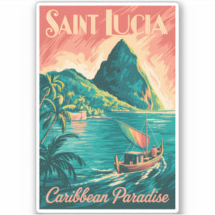 St. Lucia Boot Illustration Reise Kunst Vintage Aufkleber