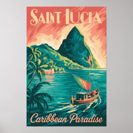 St. Lucia Boot Illustration Reise Kunst Vintage Poster (Vorne)