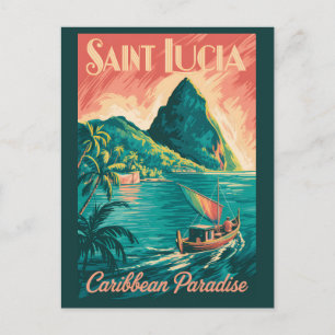 St. Lucia Boot Illustration Reise Kunst Vintage Postkarte