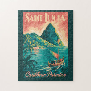 St. Lucia Boot Illustration Reise Kunst Vintage Puzzle
