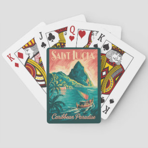 St. Lucia Boot Illustration Reise Kunst Vintage Spielkarten